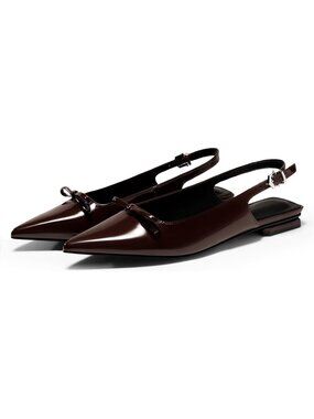 Women's Brown Faux Leather Comfortable Flats Bow Buckle Slip Pointed Toe Shoes